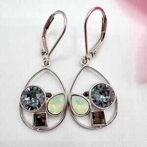 Modern Geometric Crystal & Sterling Silver 925 Dangle Earrings Stamped FD 925 CN